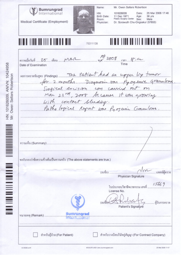 Bumrungrad Medical Certificate 2